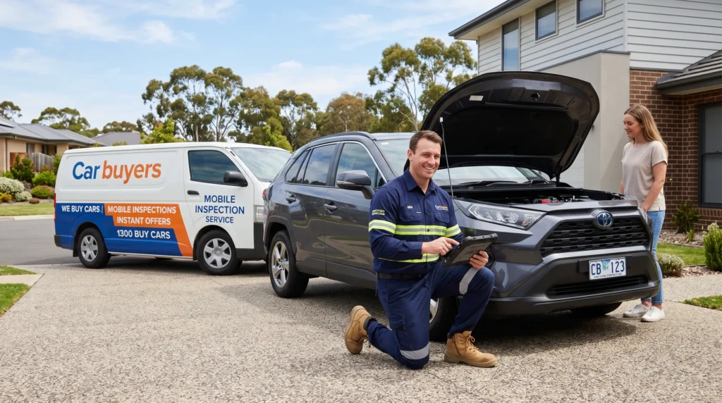 Certified vehicle assessor inspecting an SUV on-site to help you sell car Brisbane fast