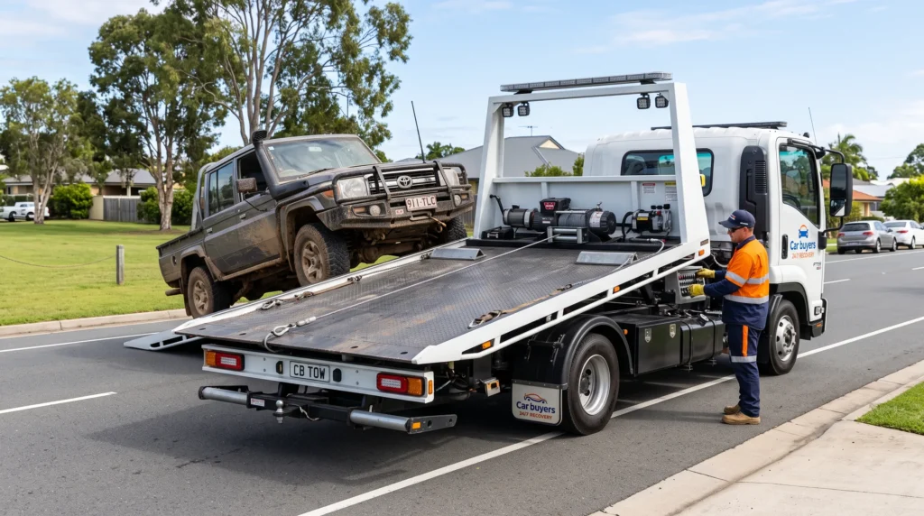 Enclosed and flatbed tow truck fleet ready to pick up vehicles when you sell car Brisbane